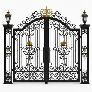 Portail d'entrée élégant en fer forgé avec motif couronne royale, décorations festonnées, détails métalliques artistiques, portail extérieur haut de gamme - Product Image 6