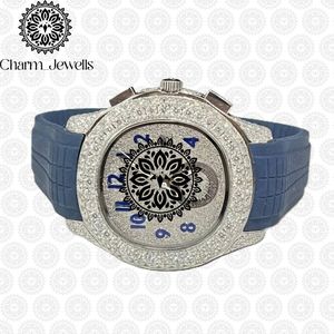 Charm_Jewells Luxury Unisex Watch 40mm Stainless Steel Case Diamond Encrusted Silicone Band <b>Chronograph</b> Mechanical Movement 10 - Product Image 1