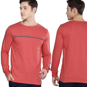 Hot Selling <b>Coral</b> Red Striped Flannel T-shirt round Neck Full Sleeves Shirt with <b>Top</b> Design Wholesale Price - Product Image 5
