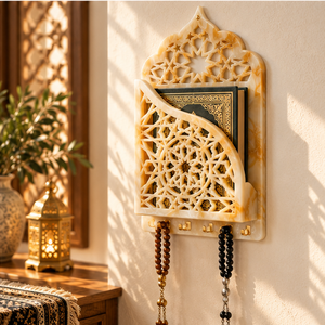 Handcrafted Resin <b>Quran</b> Wall <b>Holder</b> with Islamic Geometric Lattice Design Wholesale OEM ODM - Product Image 1