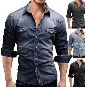 Chemises en jean pour hommes, tendance, décontractées, en coton, écologiques, infroissables, respirantes, à manches courtes, vêtements de mode pour tous les jours, vente en gros - Product Image 6
