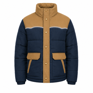 Chaqueta Acolchada de Invierno Personalizada para Hombre, Estilo Urbano, de Poliéster con Bloques de Color, Cierre de Cremallera, Detalles Reflectantes, OEM - Product Image 1