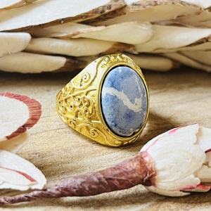 Trendy Best Design <b>Lapis</b> <b>Lazuli</b> <b>Rings</b> Boho Brass <b>Ring</b> Women 18k Gold Plated Filigree Swirl Cocktail Jewelry Wholesale/OEM/ODM - Product Image 3