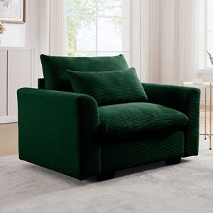 Poltrona singola in velluto a coste verde con seduta profonda e cuscino lombare per soggiorno, appartamento o ufficio - Product Image 3