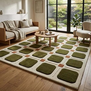 Tapis de luxe moderne en laine unie verte, tufté à la main, extra épais, adapté aux animaux domestiques, pour salon et chambre à coucher, décoratif - Product Image 5
