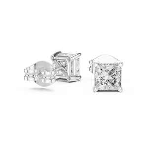 Boucles d'oreilles clous en diamant de laboratoire taille princesse en or blanc massif 14 carats, élégantes, serties de quatre griffes, bijoux en diamant carré pour femme - Product Image 4