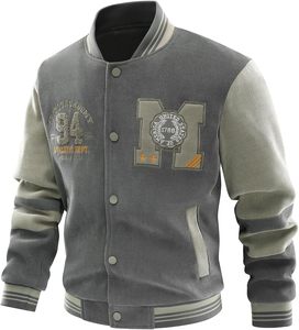 <b>Men's</b> <b>Corduroy</b> Bomber <b>Jacket</b> Solid Color Turn-down Collar Single Button Casual Autumn Wear - Product Image 2