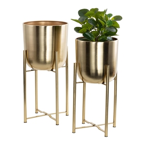 Grand pot de jardin dôme en métal pour intérieur et extérieur, ensemble de 2 pots amovibles avec support doré, 19-22 pouces, durable, écologique et décoratif - Product Image 1