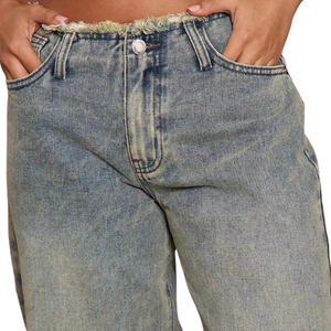 Jean en denim gris délavé coupe droite pour femme, taille mi-haute, décontracté, longueur complète, en coton/élasthanne, séchage rapide, respirant - Product Image 3