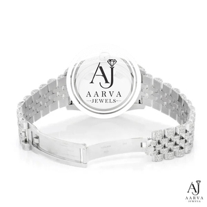 AARVA JEWELS หน้าปัดสีขาวนาฬิกาสแตนเลสแบบกลไกฝังเพชร 20 มม. สายแสดงผลแบบอะนาล็อกคริสตัลแซฟไฟร์ 30 มม. สร้อยข้อมือ - Product Image 4