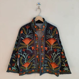 Chaqueta de terciopelo naranja Suzani bordada a mano, abrigo estilo indio hecho a mano, túnica nupcial boho, chaqueta para festivales, regalo para ella/él - Product Image 1