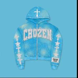 Chándal de moda urbana personalizado con bordado desgastado en colores personalizados y piedras de colores intensos, chándal de invierno para hombre - Product Image 4