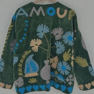 Designer Boho Velvet Suzani <b>Jacket</b> Hand Embroidered Vintage Ethnic Coat Statement Fashion Wear - Product Image 3