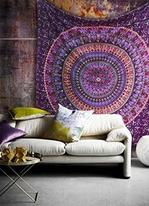 Tapiz Bohemio Mandala Artesanal Premium |   Tapiz Indio Psicodélico Hippie con Diseño Floral Intrincado de 84x90 Pulgadas - Product Image 3