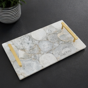 Rectangular <b>Marble</b> Storage Tray With Gold Metal Handles Modern Design Living Room Tabletop Accessory - Product Image 5