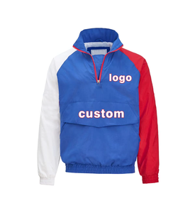 OEM <b>Men</b> Long Sleeve Strap Front Pocket Hooded Zipper Anorak Windbreaker <b>Jacket</b> Half Zip Windbreaker <b>Pullover</b> - Product Image 1
