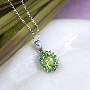 Collar con Colgante de Peridoto Natural, Plata de Ley 925, Gema Verde con Halo, para Mujer, Joyería de Piedra de Nacimiento de Agosto - Product Image 5