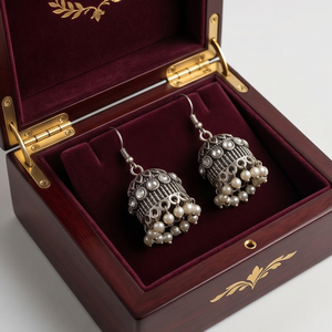 DIVYORO SILVER PEARL JHUMKA - Product Image 2