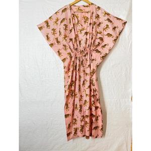 Vestido maxi caftán de algodón con estampado de jungla para mujer, estilo holgado, bohemio, para playa, ropa informal de verano, caftán. - Product Image 1