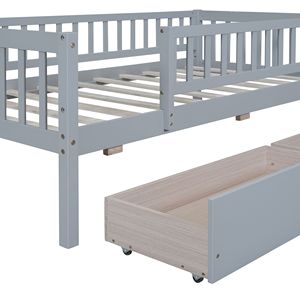 Letto singolo in legno grigio con due cassetti per bambini - Product Image 5