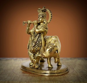 Estatua de Krishna de Latón para Puja, Ídolo del Señor Krishna, Decoración para el Hogar, Regalo Ideal para Puja, Escultura de Krishna - Product Image 3