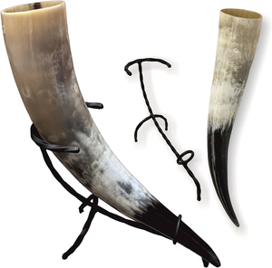 Corne à boire en corne de buffle Viking, la plus vendue, de qualité supérieure, en véritable corne de buffle, pour boire de la bière, avec support métallique - Product Image 1