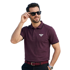 Chemise Homme Premium Unie avec Broderie Aigle Élégante, Manches Courtes Décontractées, Col Rabattu, Coupe Slim, Tissu Tricoté Séchage Rapide, Fourniture ODM - Product Image 1