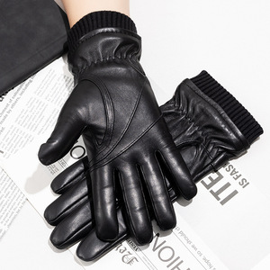 Leather <b>Gloves</b> Wrist Length Thermal Winter Warmth Plain Style Daily Use Cotton Lining Black - Product Image 5