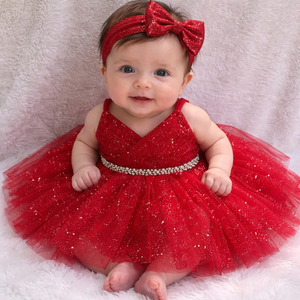 Sparkling <b>Red</b> <b>Sequined</b> Baby Girl Party Frock | Luxury Glitter Tulle Tutu Dress for Toddlers | Elegant Birthday Princess Gown - Product Image 4
