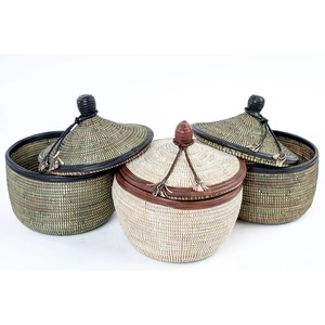 Cesta redonda de mimbre marino con tapa y lazo decorativo. Cesta de almacenamiento hecha a mano. Venta al por mayor. Ecológica. Hecho en Vietnam. - Product Image 6