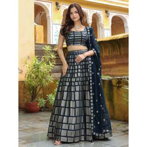 Georgette brodée bleu sarcelle exceptionnelle mariage Lehenga Choli - Product Image 2
