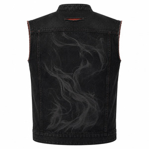 Gilet en jean sans manches à fermeture éclair, logo personnalisé, noir délavé, pour homme – Vêtement streetwear et workwear premium - Product Image 3