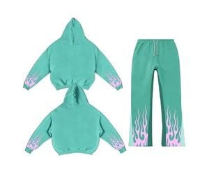 Personalizado acampanado para hombre diseño Vintage impreso lavado ácido polar chándal sudaderas con capucha desgastadas polar chándal estampado Puff chándal - Product Image 3