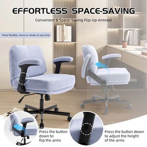 Silla de Oficina con Patas Cruzadas, Brazos Abatibles, Asiento Ancho de Tela Cómoda y Cojín Grueso, Diseño Ajustable con Ruedas - Product Image 6