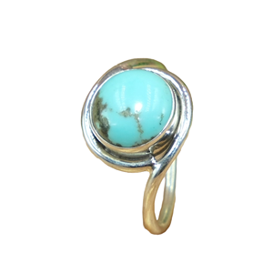 แหวนเงินแท้ 925 ประดับพลอยเทอร์ควอยซ์ธรรมชาติทรงกลมแบบคาโบชอง สีฟ้า ดีไซน์โบโฮสำหรับผู้หญิง - Product Image 1