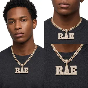 LAX DIORE JEWELS Personalized Custom <b>Name</b> Letter Pendant Gold Plated Sterling Silver Pave CZ Link <b>Chain</b> Unisex Hip Hop Style - Product Image 1