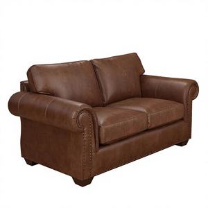 Sofá Loveseat de Cuero Marrón Estilo Vintage con Brazos Enrollados, Sofá de Cuero de 2 Plazas para Muebles de Sala de Estar - Product Image 1