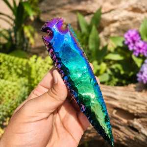 Handmade Black Obsidian <b>Crystal</b> Arrowhead <b>Angel</b> Aura Titanium Aura Stone Carving Wholesale - Product Image 1