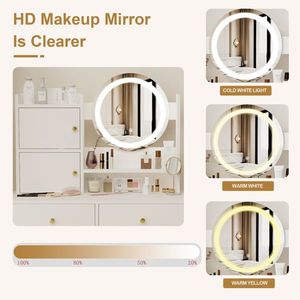 Fashionable Wood Bedroom Dressing Vanity Desk with Cushioned Chair 3 Color <b>Mirror</b> Lights for <b>Makeup</b> - Product Image 4