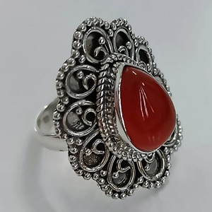 Bague en argent sterling 925 avec pierre de cornaline en forme de poire, faite à la main, bague de promesse pour femme, cadeau de bijoux pour elle, sertissage clos. - Product Image 4