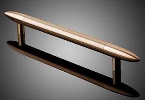 Poignée de luxe artisanale en laiton pour porte en bois, poignée à levier en laiton massif au design moderne et contemporain - Product Image 3