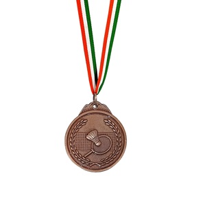Médaille de badminton dorée 3D en relief, motif volant de badminton, 2,5 pouces de diamètre, épaisseur 4 mm, avec étiquette tricolore, lot de 3 pièces - Product Image 1