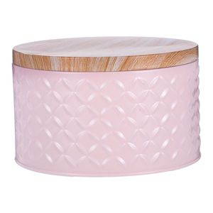 Luxury Pink Embossed Metal <b>Storage</b> <b>Container</b> with Wooden Lid Round Decorative Kitchen Canister Food Jar for Home Decor Canister - Product Image 1