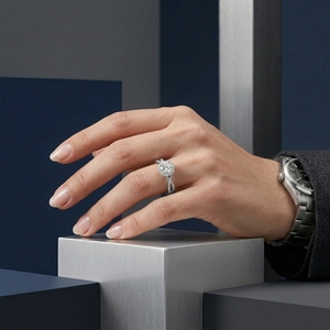 Anillo de Compromiso de Diamantes de Platino para Mujer, Corte Brillante Redondo con Halo y Diamantes Laterales, Certificado IGI, Estilo Clásico - Product Image 4