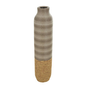 Vase décoratif en jonc de mer marron fait à la main avec base enroulée et accent floral tissé - Product Image 1