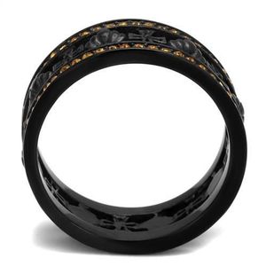 TK2204 - Anello in Acciaio Inossidabile di Alta Qualità con Cristallo e Placcatura IP Nera (Ion Plating) per Piatti e Vassoi in Topazio - Product Image 3