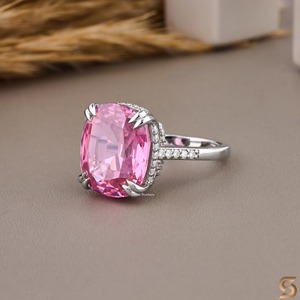Pink Cushion Cut Engagement <b>Ring</b>, Halo <b>Promise</b> <b>Ring</b> for <b>Women</b>, Pink Stone Statement <b>Ring</b>, Bridal Jewelry - Product Image 2