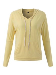Sudadera ligera negra personalizada para mujer con cuello en V, manga larga, de algodón, jersey, con cordón, top fino, OEM al por mayor - Product Image 4