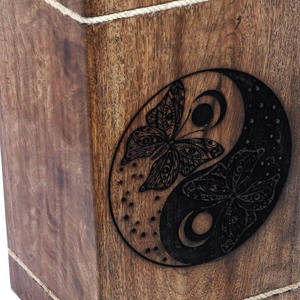 Ying yang engraved mango wood urns best selling wooden cremation urn handmade burial urn for ashes <b>pets</b> human funeral <b>memorial</b> - Product Image 4
