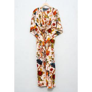 High Quality Custom Block Printing Fabric Kaftan <b>Dress</b> Drawstring Tie Waist Design Loose Fit Long Summer Beach Women's Kaftan - Product Image 6